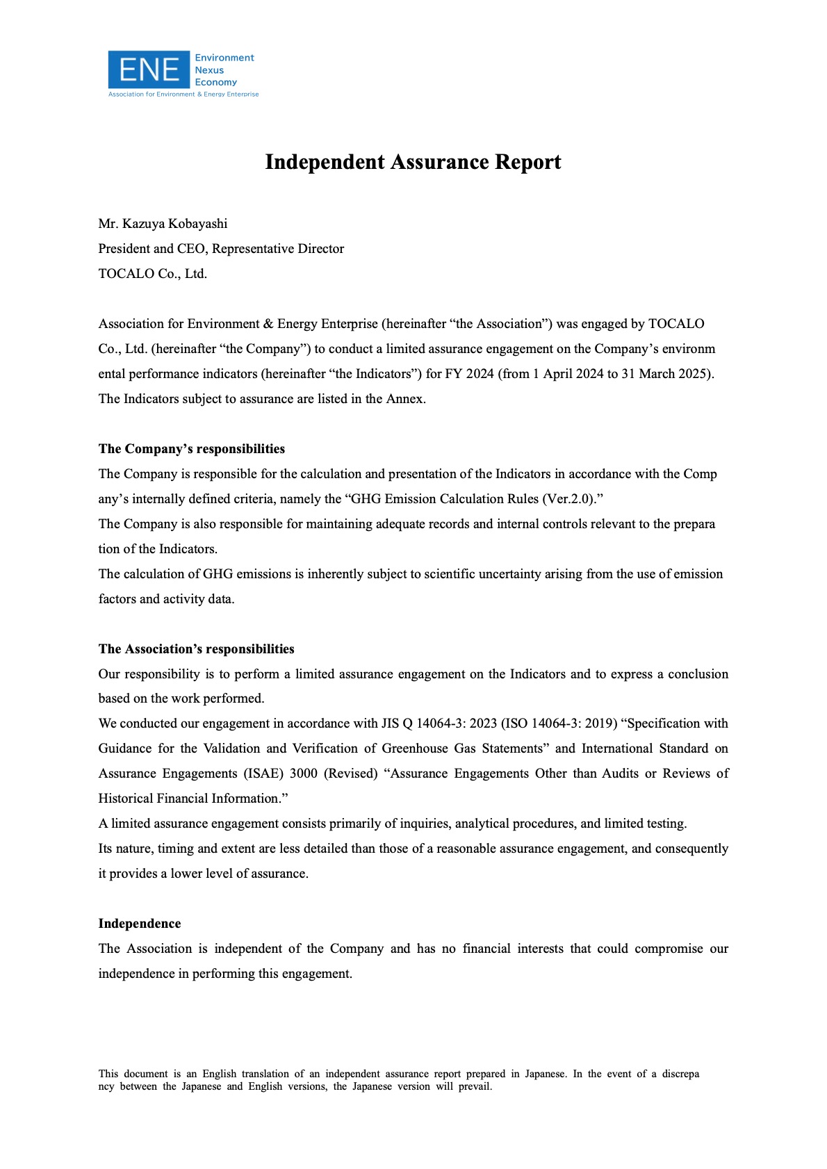 Independent Assurance Report